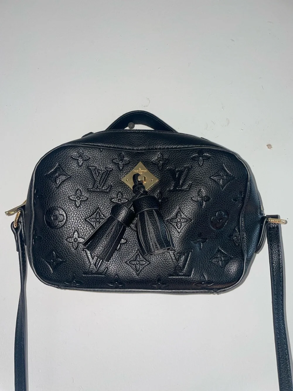 Louis Vuitton Black Leather Tassel Crossbody Bag with Gold Hardware